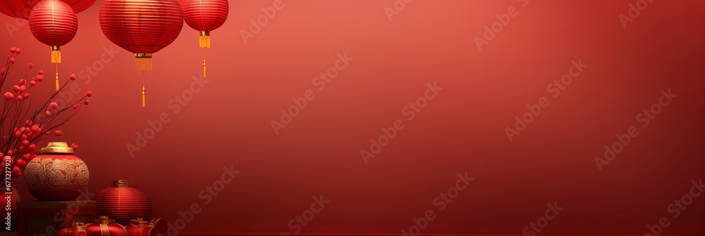 Happy Chinese New Year banner and copy space, generative ai Happy Chinese New Year banner and copy space, generative ai