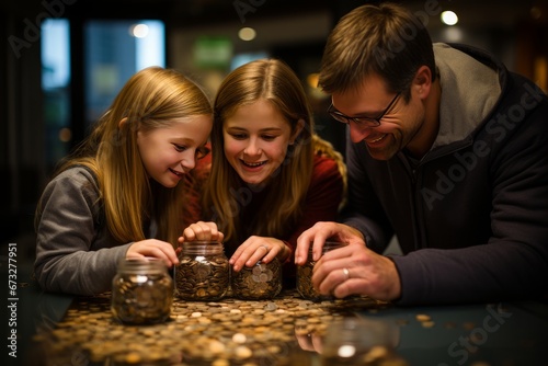 family saving coins for a financial crisis