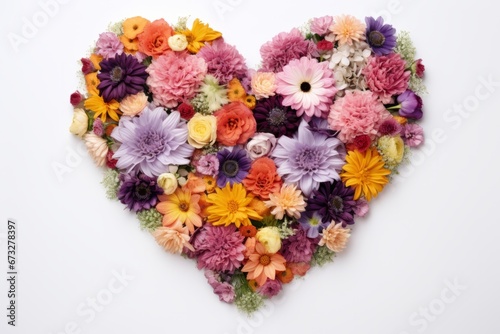 Heart-shaped composition from various flowers on a white background. AI generative