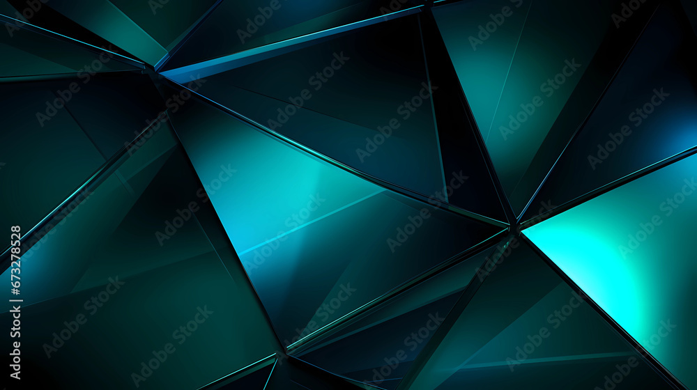Black, jade green abstract triangle background, glossy metal like kook background
