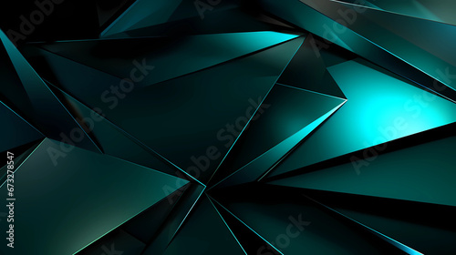 Black, jade green abstract triangle background, glossy metal like kook background