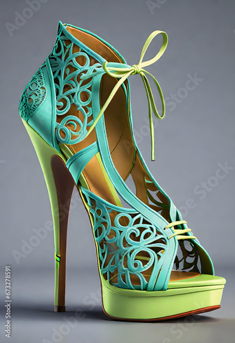 Designer High heel leather stiletto with open toes and ornaments. generative ai photo