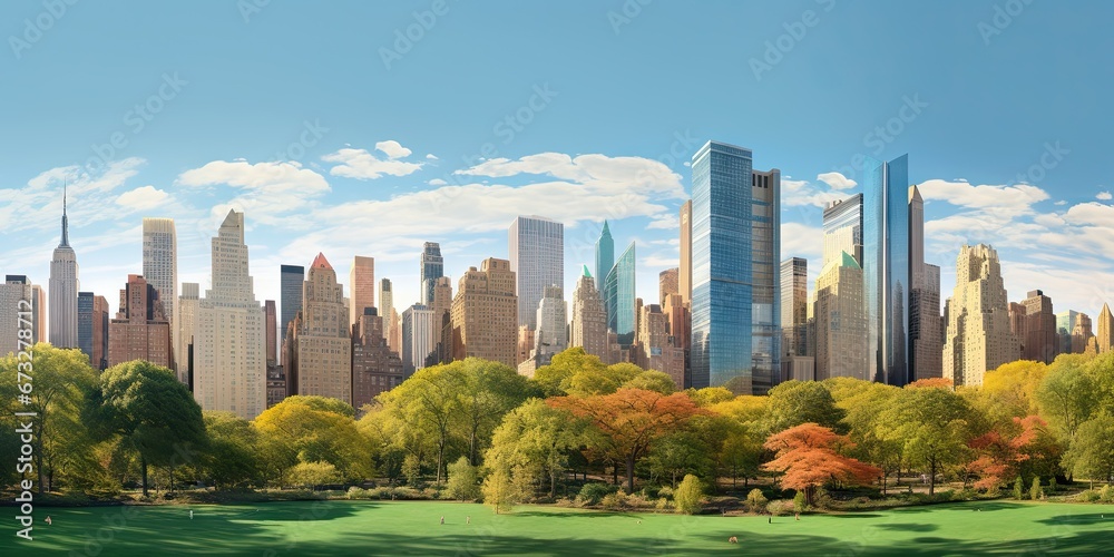 Obraz premium Central park cityscape. Breathtaking aerial view of manhattan urban skyline. Urban cityscape in stunning view