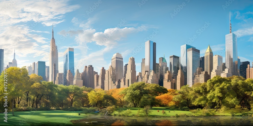 Central park cityscape. Breathtaking aerial view of manhattan urban skyline. Urban cityscape in stunning view