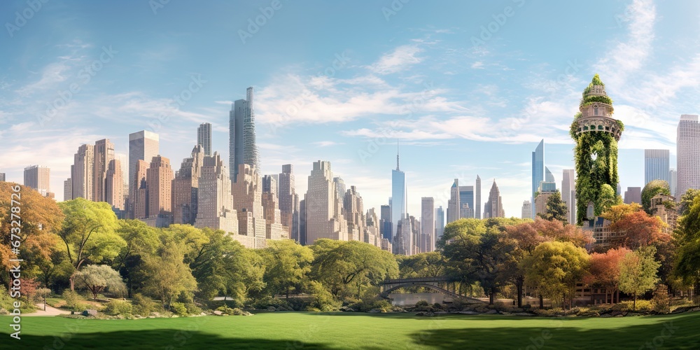 Obraz premium Central park cityscape. Breathtaking aerial view of manhattan urban skyline. Urban cityscape in stunning view