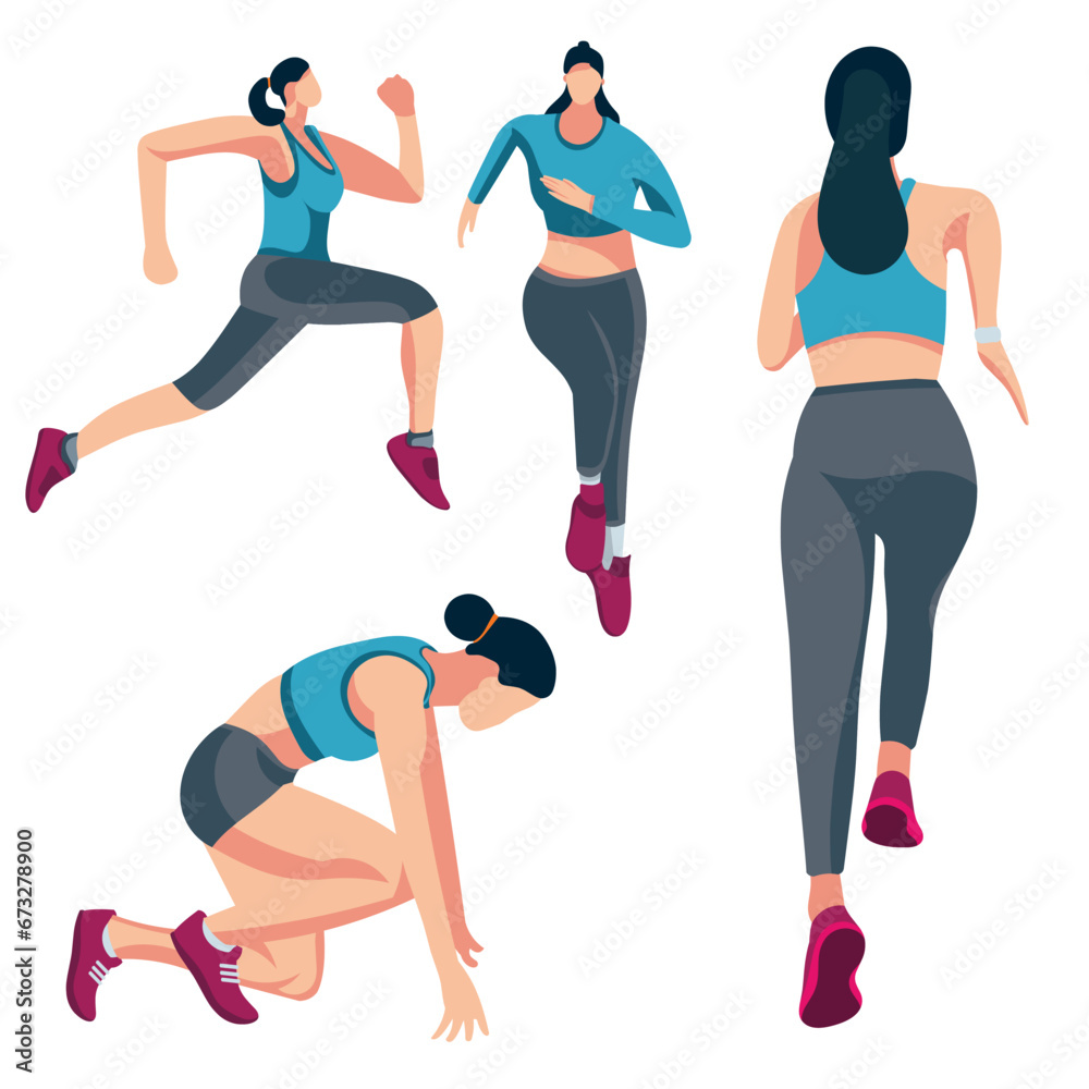 bundle of women sport running, or jogging, health activity ,Graphic vector illustration can be isolated on white