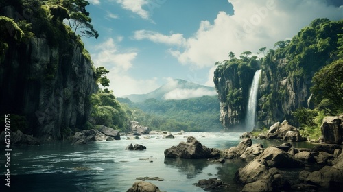 Jungle Bliss Sunlit Waterfall Beauty © MainkreArt