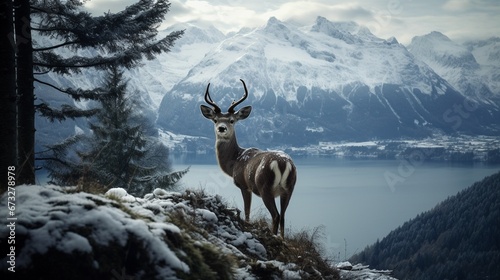 Deer Overlooking Interlaken's Snowy Beauty © MainkreArt