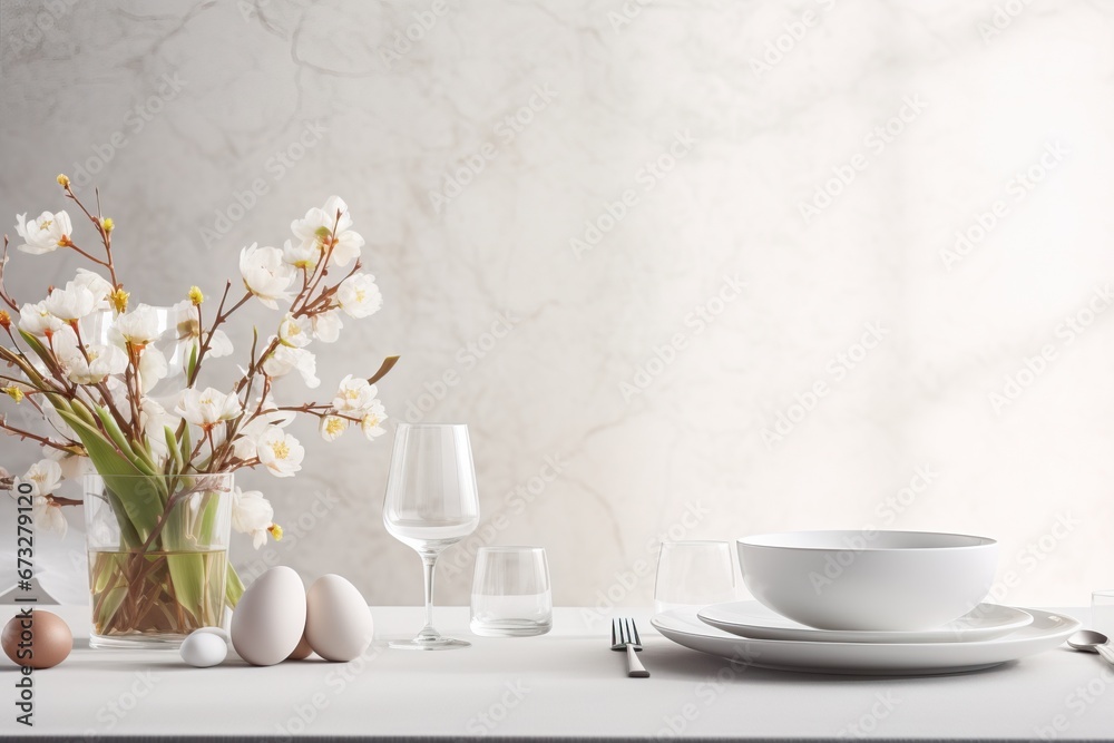 Elegant White Kitchen with Easter Table