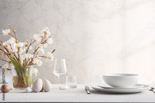 Elegant White Kitchen with Easter Table