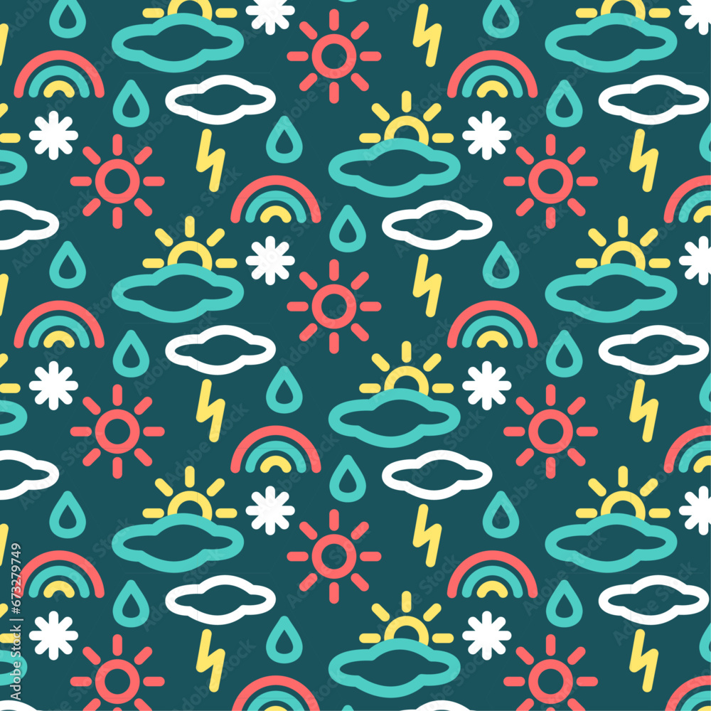 Seamless pattern of weather icons in line style. Weather news, 3D illustration. Weather seasons forecast symbols Seamless pattern of weather icons in line style. Weather news, 3D illustration. Weather seasons forecast symbols