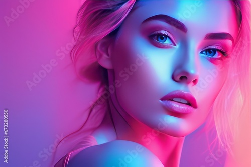 young woman with neon makeup.young woman with neon makeup.beautiful young blonde with neon lips in neon light