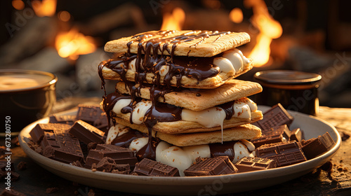 Slices of Bread Filled With Cream and Chocolate Dripping on It Selective Focus