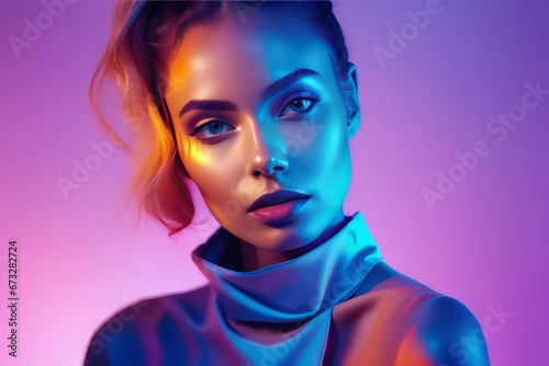 beautiful young woman with bright makeup beautiful young woman with bright makeup beautiful woman portrait in neon lights