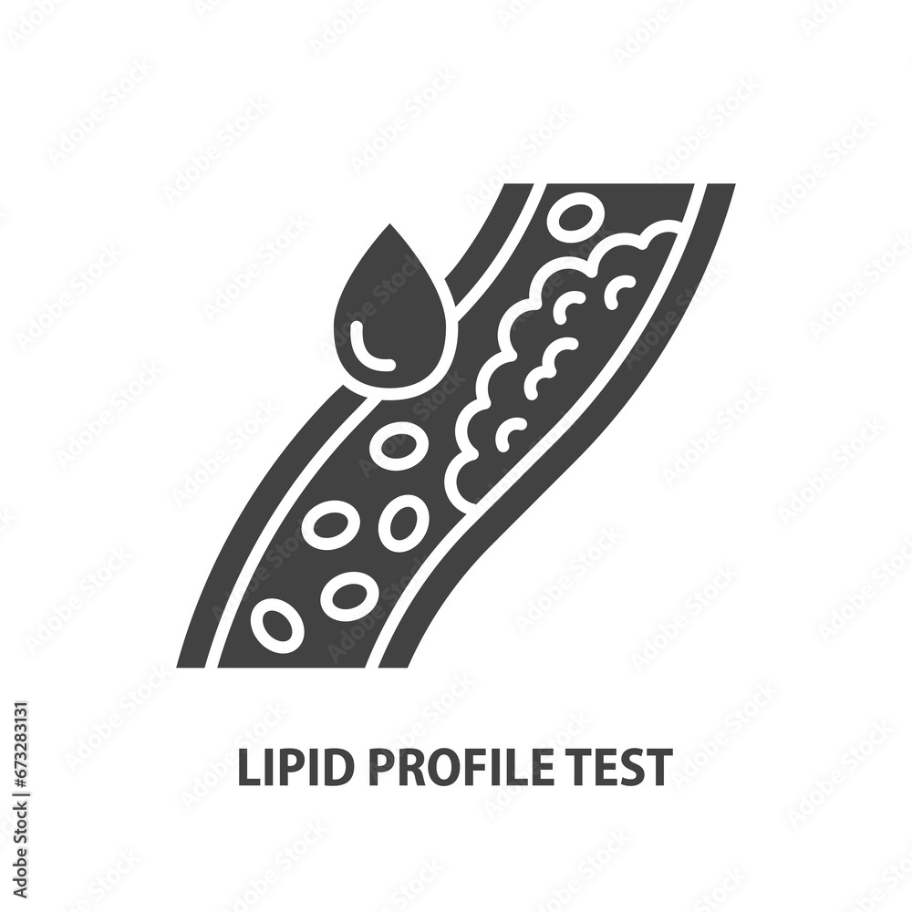 Lipid profile test glyph icon. Cholesterol in human blood vessel line
