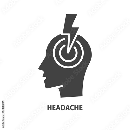 Headache glyph icon. Vector symbol of stress, migraine, head pain, anxiety.