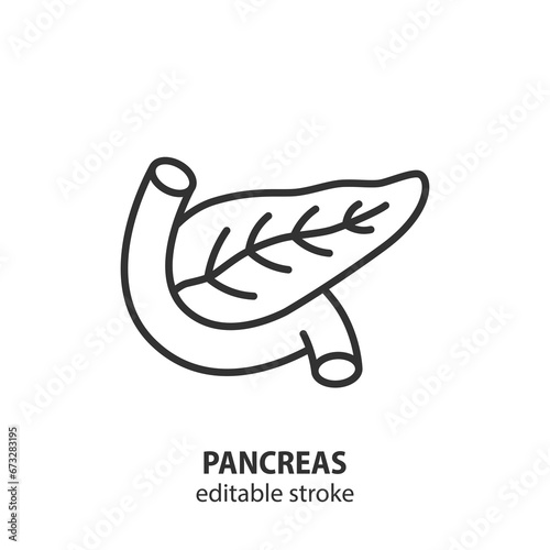 Pancreas line icon. Human internal organ. Editable stroke. Vector illustration.