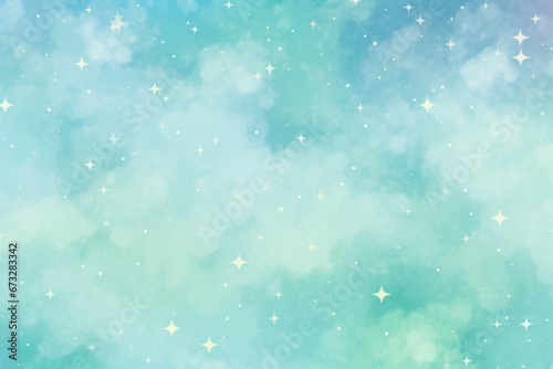 Fantasy universe starry sky mint green pastel color cute background material, Generative AI photo