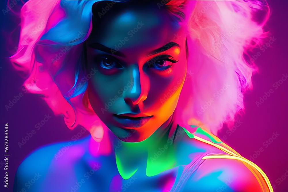neon woman with neon effect neon woman with neon effect beautiful young female in neon style.