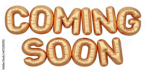 Golden balloon 3d text. Typography. 3D illustration. Coming Soon.