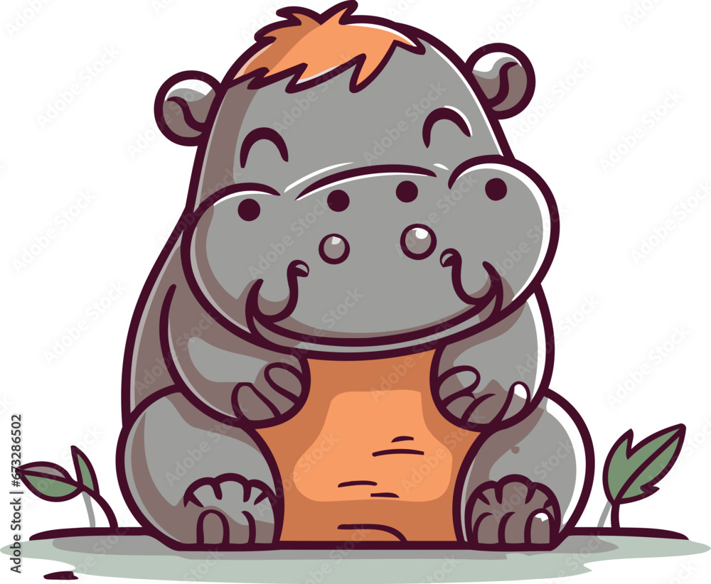 Fototapeta premium Hippo cartoon character. Vector illustration of a hippopotamus.