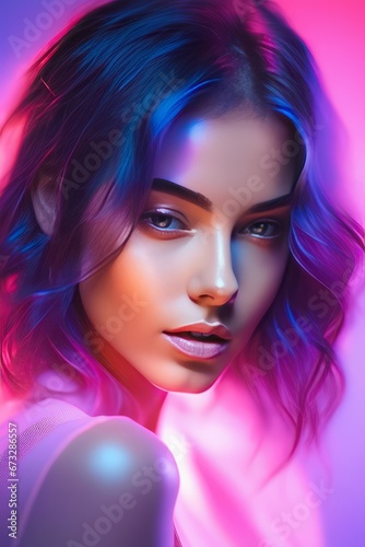 beautiful woman with purple hair in neon light. fashion beauty and fashion concept, art makeup. high quality photo beautiful woman with purple hair in neon light. fashion beauty and fashion concept, a