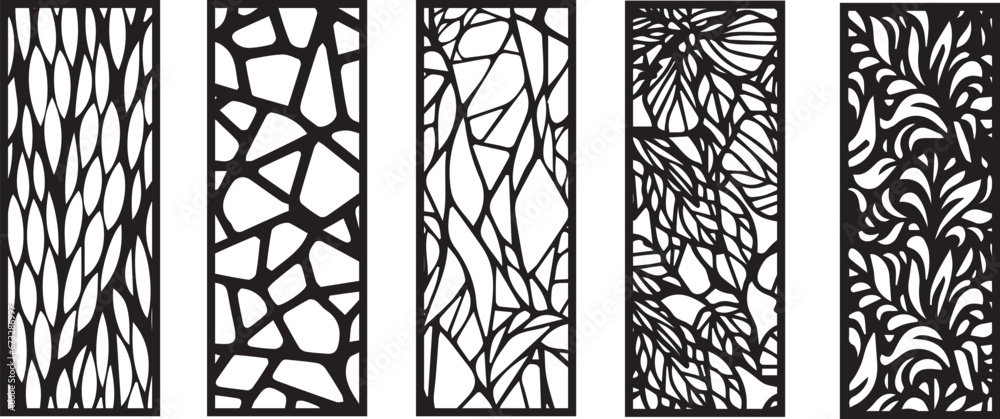 Decorative wall panels set, pattern with abstract flowers