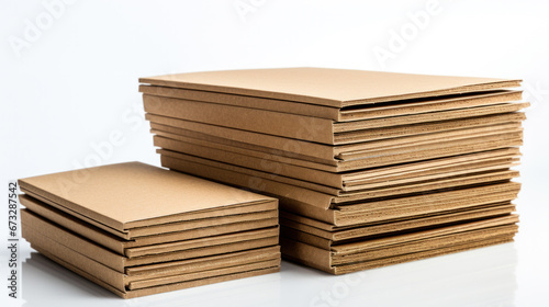 Set of torn brown cardboard pieces isolated on white background. Scrap material for recycling