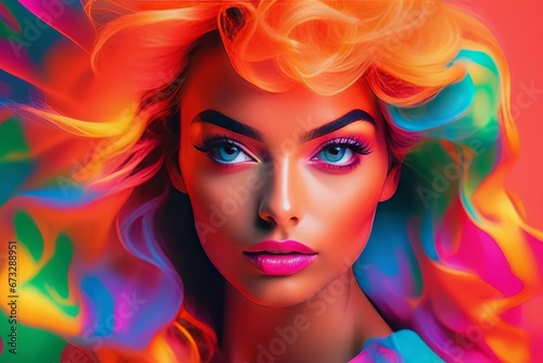beautiful young woman in colorful dress with bright colorful makeup and hairstyle beautiful young woman in colorful dress with bright colorful makeup and hairstyle young woman with bright colorful mak