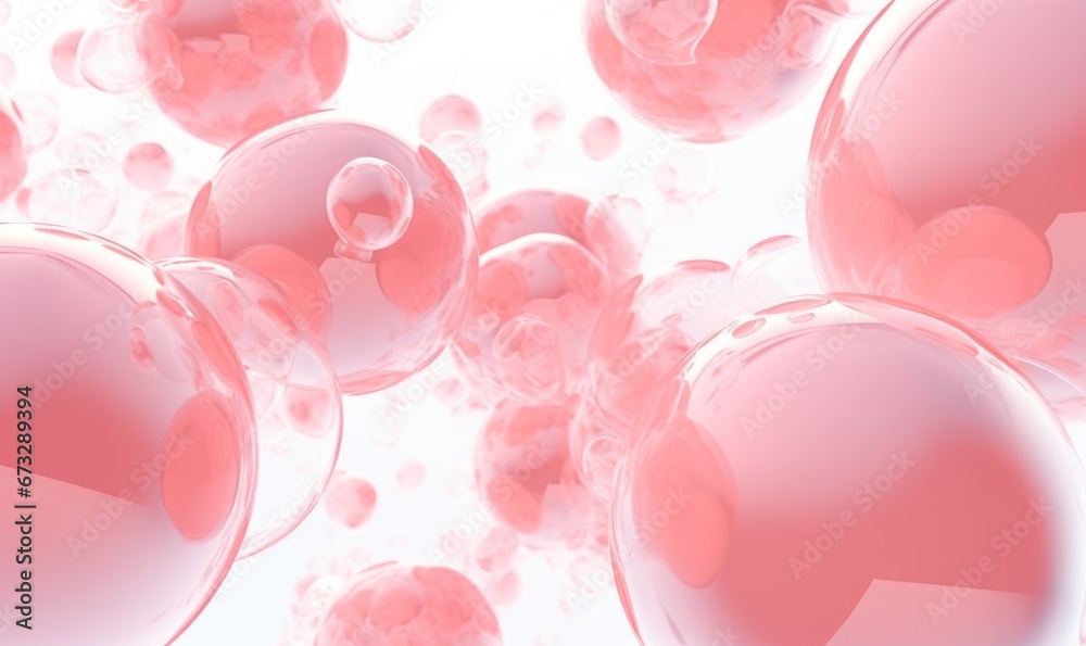 3d Rendering Cells Aesthetic Medicine Collagen and Peptide Sphere Design, white Pink Balls Sticking Balls, Abstract, Generative AI