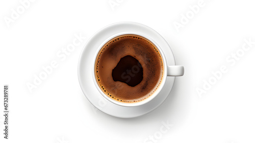 Top view of coffee in white mug isolated on transparent background