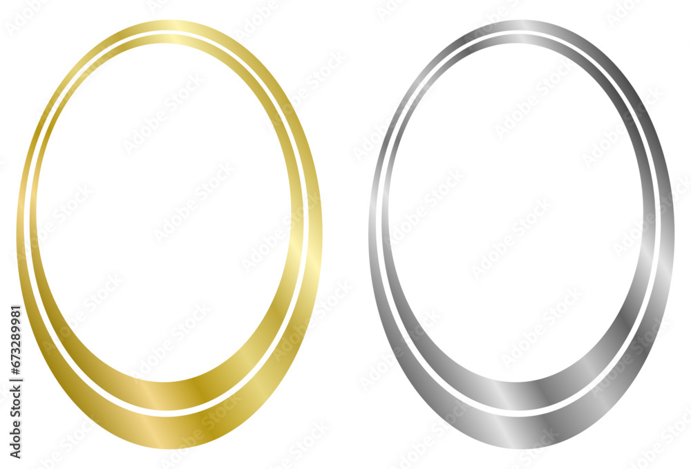 Fototapeta premium Set of golden and silver frames. Vector frame isolated on white. Frame for text, certificate, pictures, diploma, invitation. Golden ring 