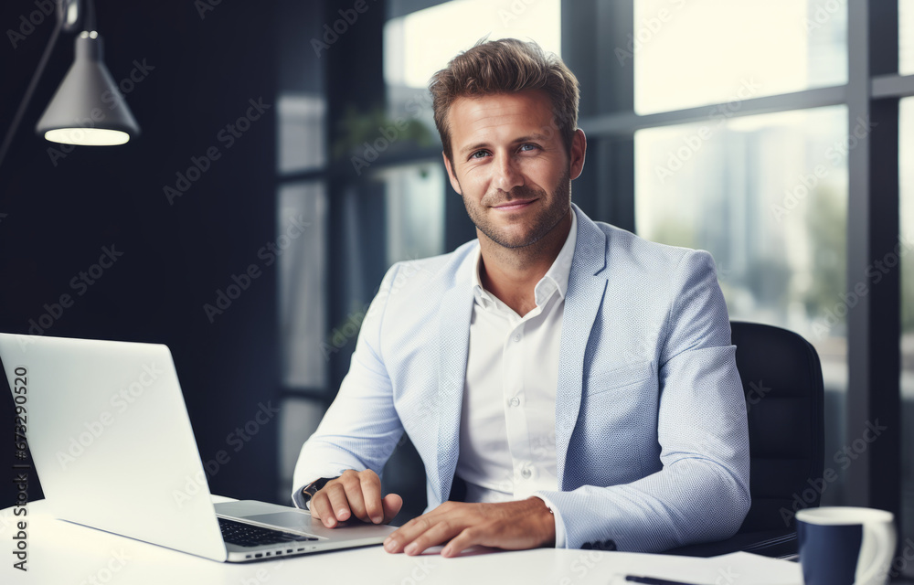 Man Working At Laptop In Contemporary Office