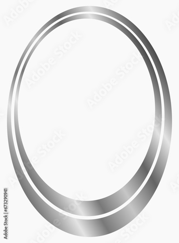 Silver oval metal frame isolated on white. Vector frame for photo. Frame for text, certificate, pictures, diploma photo