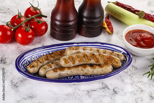 Grilled natural organick white sausages photo