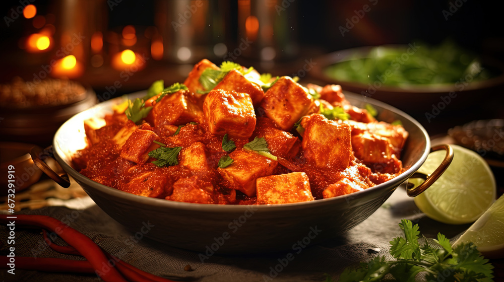 Paneer Makhani Butter Masala Curry on Selective Focus Background - obrazy, fototapety, plakaty 