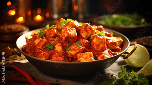 Paneer Makhani Butter Masala Curry on Selective Focus Background photo
