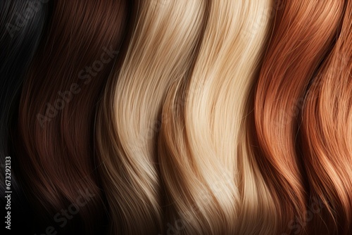 Shiny hair extensions of natural hair in different colors, hair colors, hair styles photo