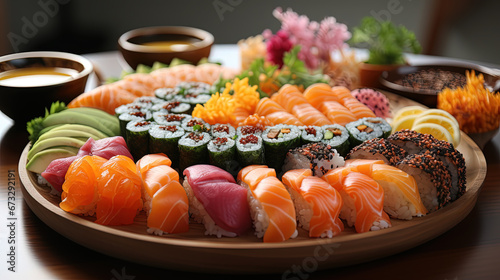 Most Delicious Sushi Restaurant Selective Focus Background