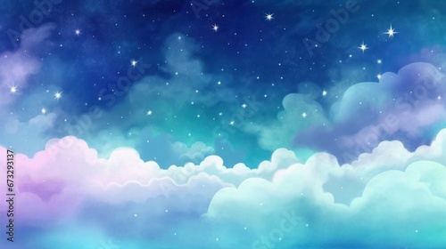Cute starry sky illustration Sky above the clouds Fantasy background, Generative AI photo