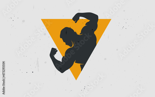vector workout GYM - silhouette of stocky and muscular bodybuilder athlete. Gym bodybuilding concept. weight lifting and fitness