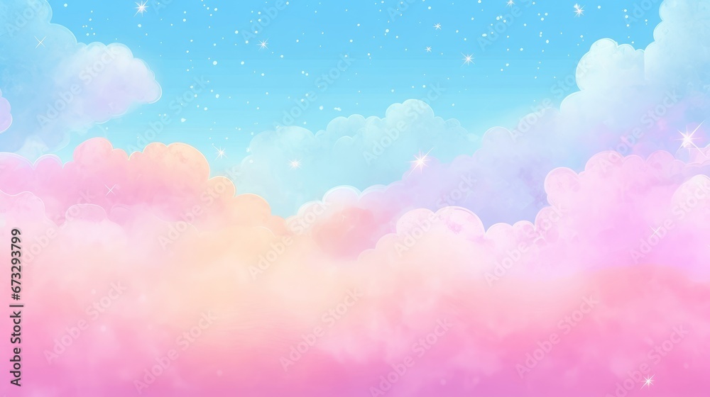 Cotton candy sky sparkling fairy tale hand drawn background material, Generative AI