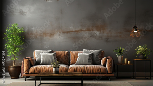 A Cozy Couch Placed in Front of a Texture Wall Classic Look Interior Background