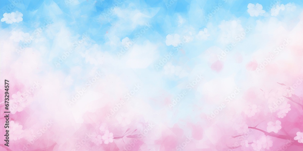 Spring background with the image of blue sky and cherry blossoms Watercolor illustration material, Generative AI - obrazy, fototapety, plakaty 