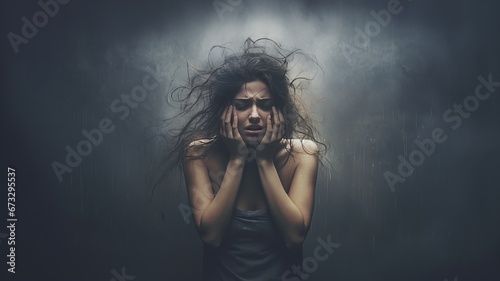 horizontal illustration of a girl portrait representing anxiety and depression AI generated