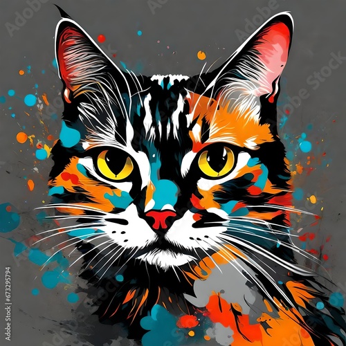 cat on black , white background, vector, illustion, potrait © Creative