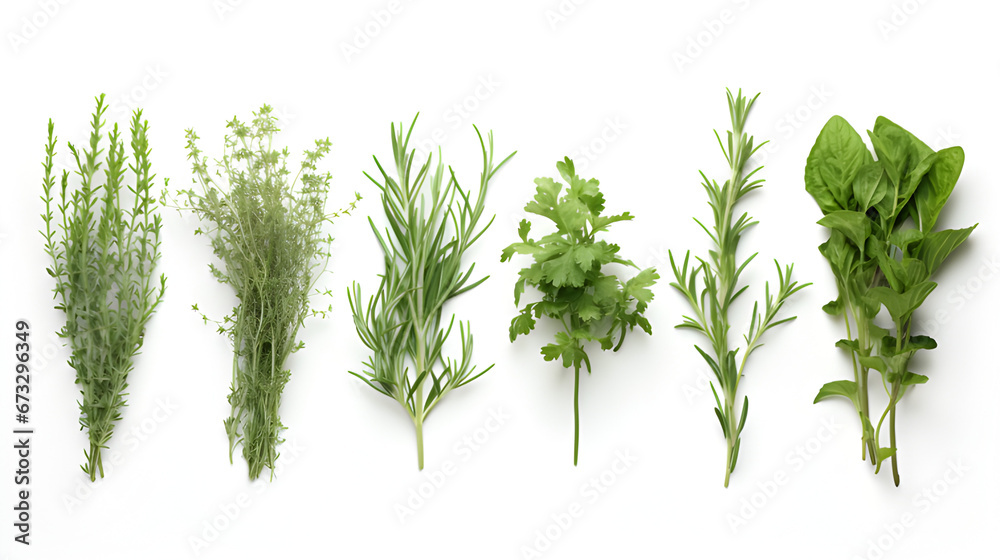 herbs isolated on white background. mint, basil, sage, thyme, parsley, dill, rosemary