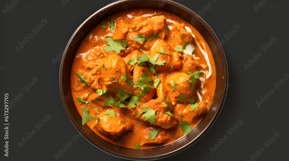 chicken curry isolated on plane background. top view of chicken curry.