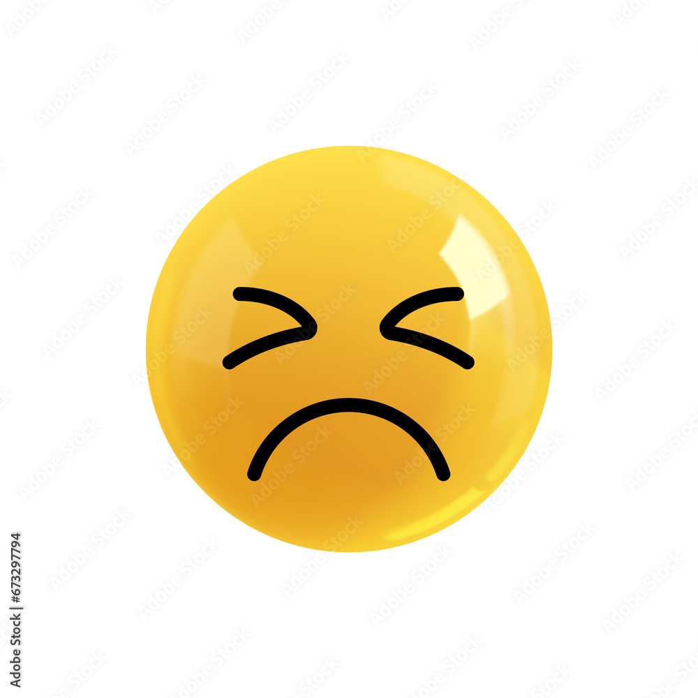 Emoji face sad and upset. Realistic 3d design. Emoticon yellow glossy color. Icon in plastic cartoon style isolated on white background. PNG Emoji face sad and upset. Realistic 3d design. Emoticon yellow glossy color. Icon in plastic cartoon style isolated on white background. PNG