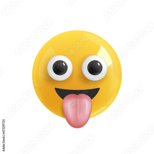 Emoji face funny shows tongue. Emotion Realistic 3d Render. Icon Smile Emoji. EPS yellow glossy emoticons.
